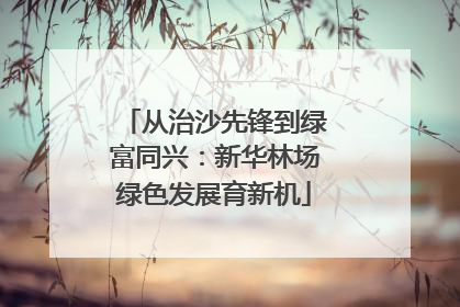 从治沙先锋到绿富同兴：新华林场绿色发展育新机