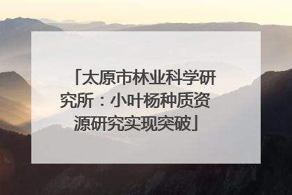 太原市林业科学研究所：小叶杨种质资源研究实现突破