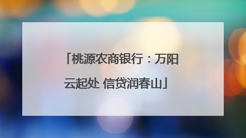 桃源农商银行：万阳云起处 信贷润春山